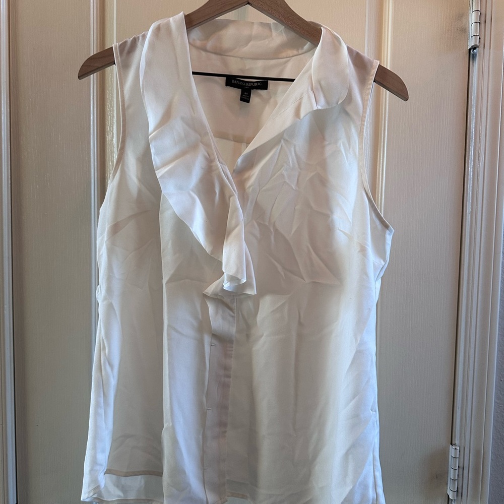 Banana Republic Ivory Ruffle Front Blouse